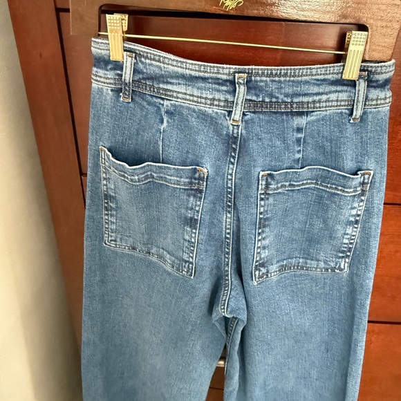 Zara Size 6 Marine High Rise Wide Leg Raw Hem Jeans - Picture 9 of 14
